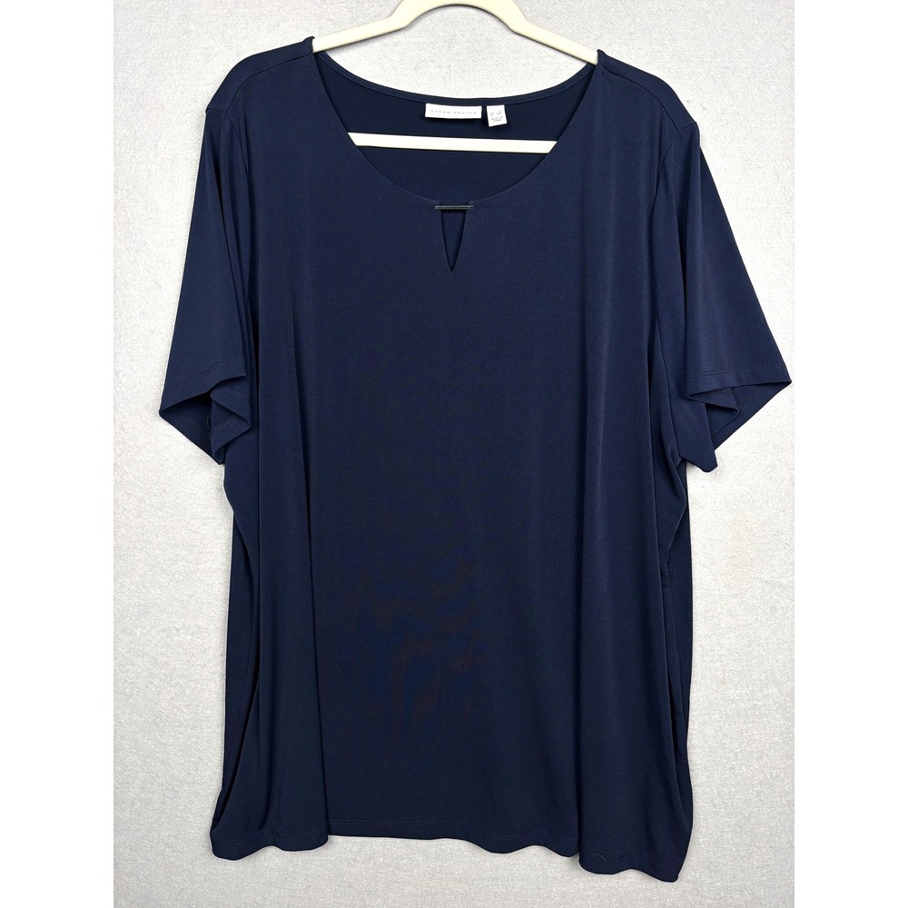 Susan Graver Top Womens 3X Keyhole Neck Metal Bar Short Sleeve Stretch
